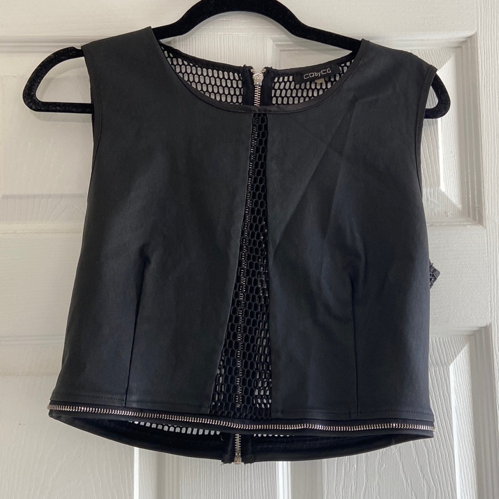 Vintage sexy black cropped tank with open back and zipper detail